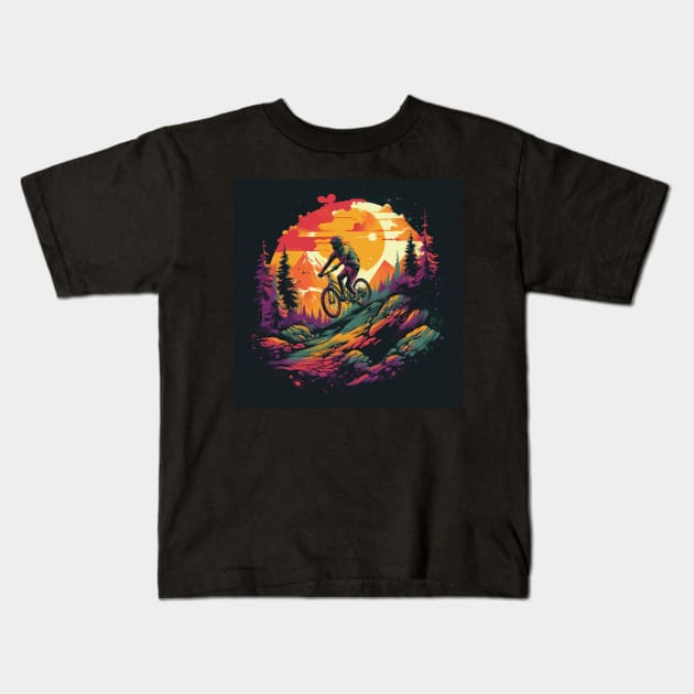 Mountain Biker Kids T-Shirt by Sanzida Design